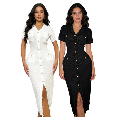 Women's elegant wrap dress with pockets and button details Amarae