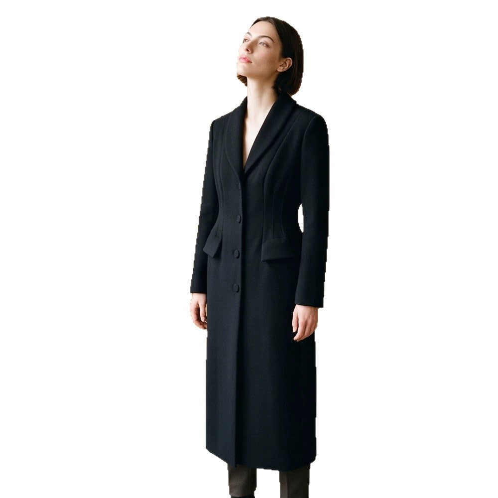Women Tailored Long Coat with Shawl Collar and Shaping Dart Amarae
