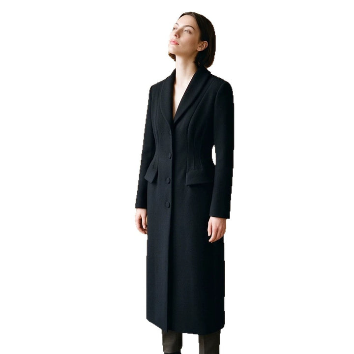 Women Tailored Long Coat with Shawl Collar and Shaping Dart Amarae