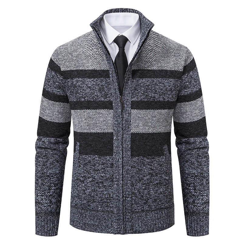 Men's knit jacket with stand-up collar and modern striped pattern Lune London