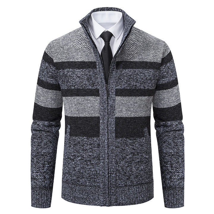 Men's knit jacket with stand-up collar and modern striped pattern Lune London