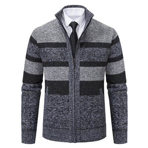 Men's knit jacket with stand-up collar and modern striped pattern Amarae