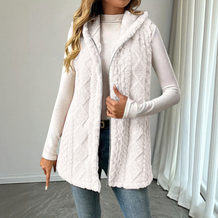 Women's Hooded Teddy Vest with Zipper and Structured Knit Look Amarae