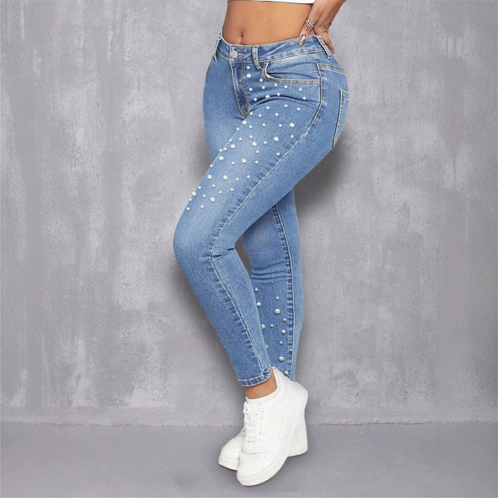 Women High-Waist Skinny Jeans with Pearl Application Amarae