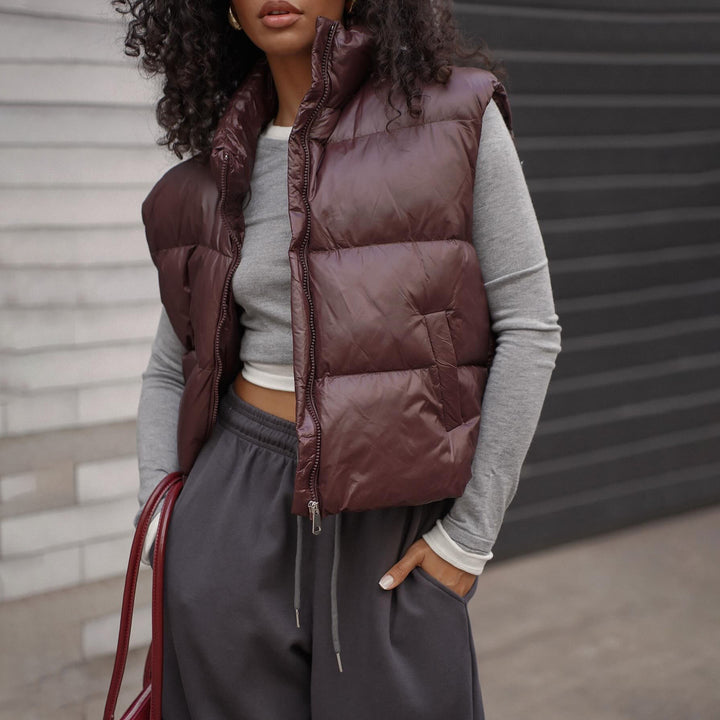 Quilted women's vest with high collar and practical zipper Amarae