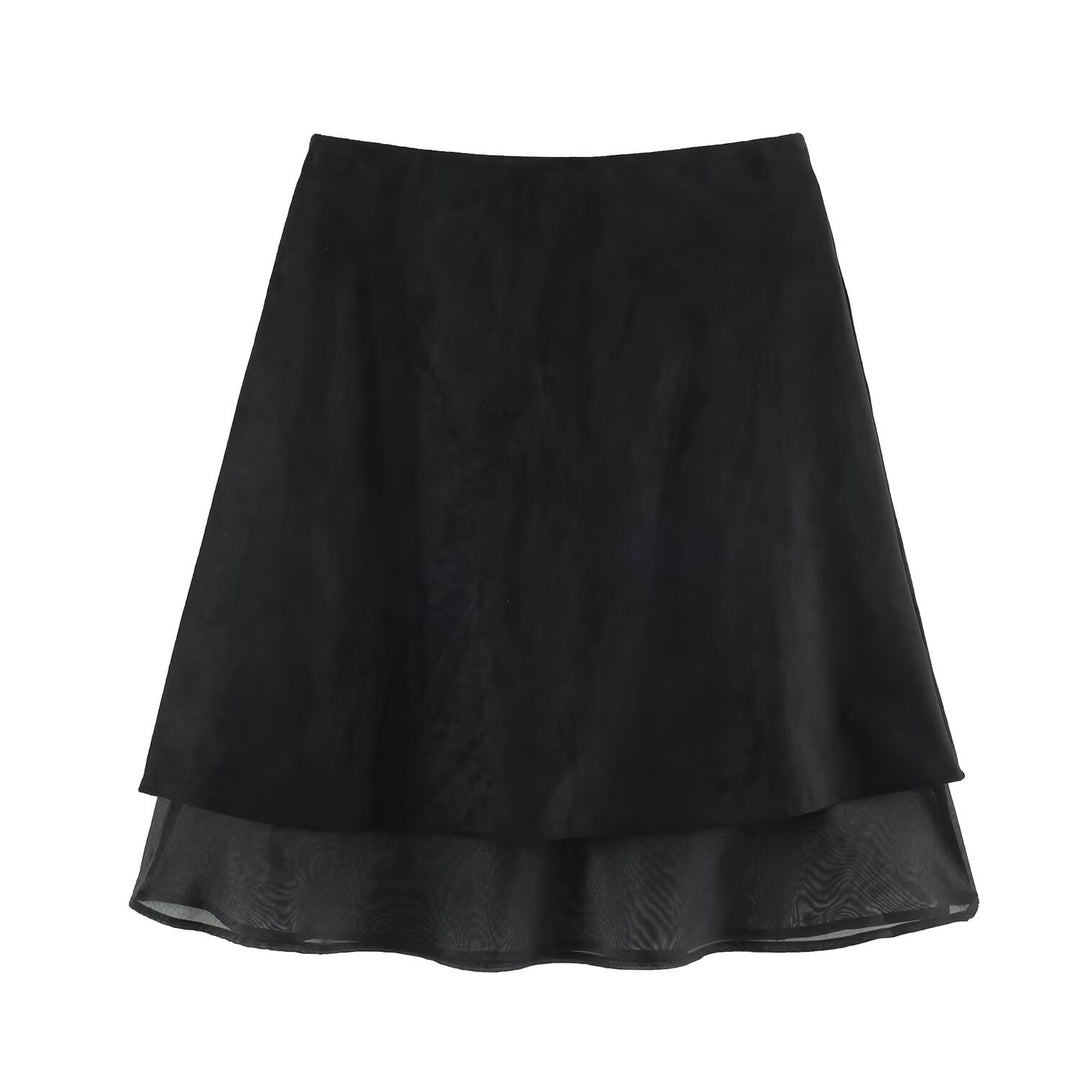 Women’s A-line midi skirt with velour look and chiffon ruffle Amarae