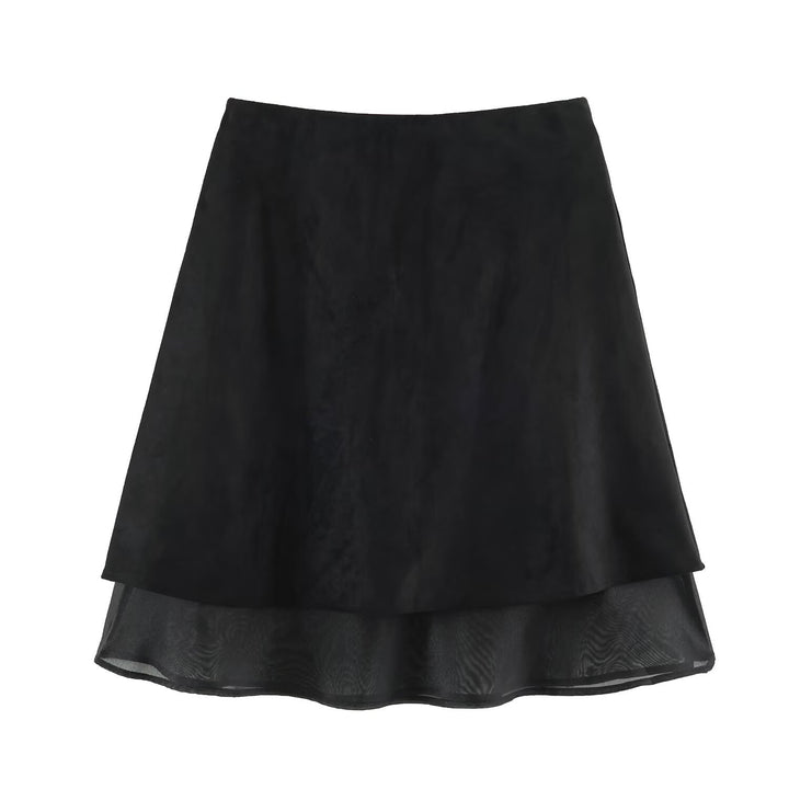 Women’s A-line midi skirt with velour look and chiffon ruffle Amarae