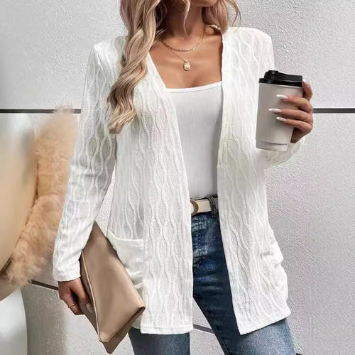 Women's knitted jacket with a refined wave pattern and practical pockets Amarae