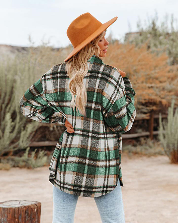 Plus size - cotton checkered jacket for women with a casual chic design
