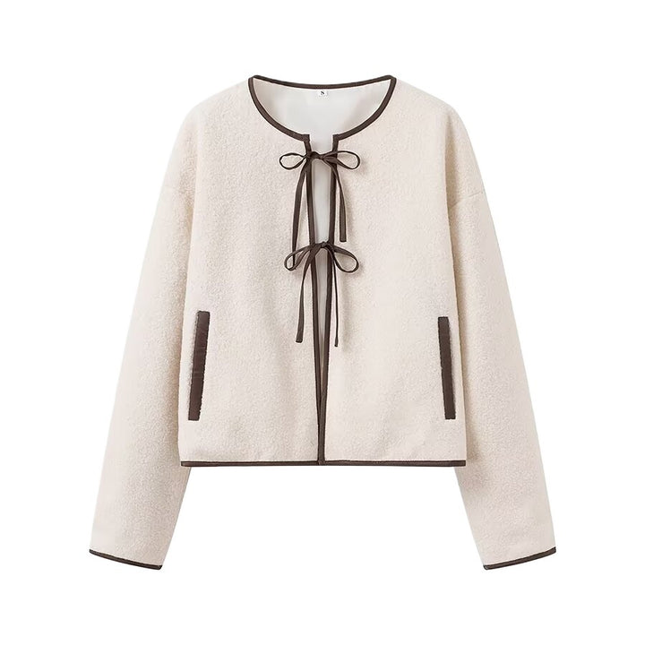 Short fleece jacket for ladies with decorative drawstring and side pockets Lune London