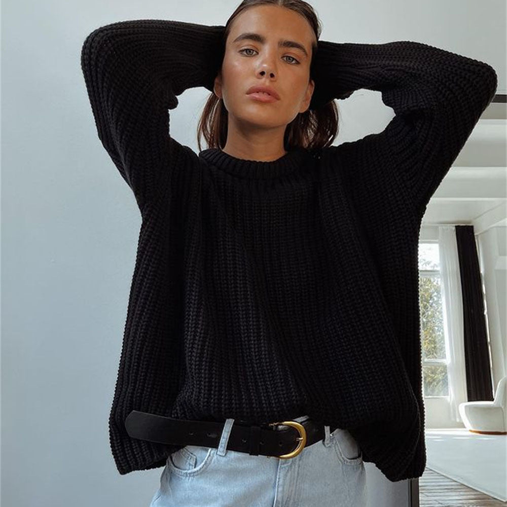 Pull en maille épaisse pour femmes avec coupe décontractée et col rond Chic & Stil