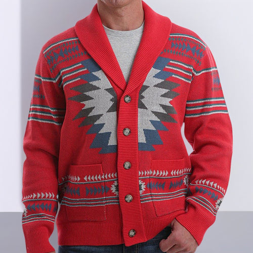 Men's knitted jacket with a modern geometric pattern and practical pockets Amarae