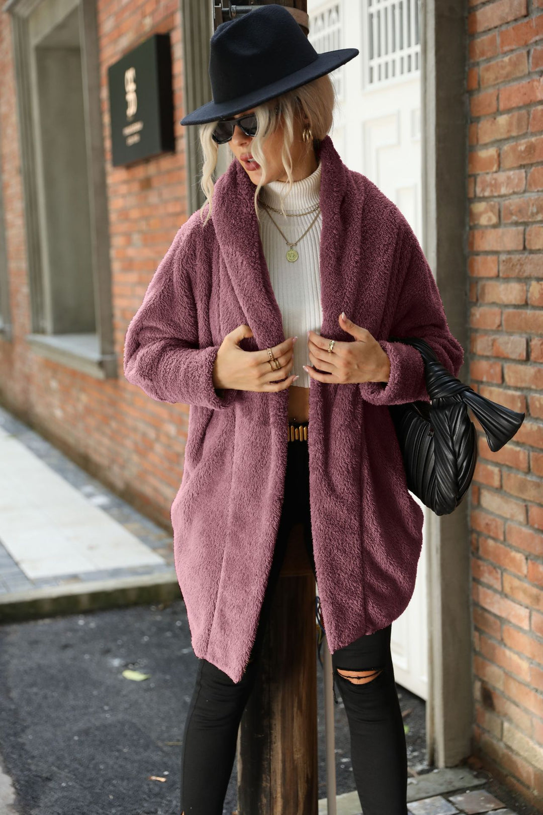 Ladies Oversized Cozy Plush Coat with Large Collar Amarae