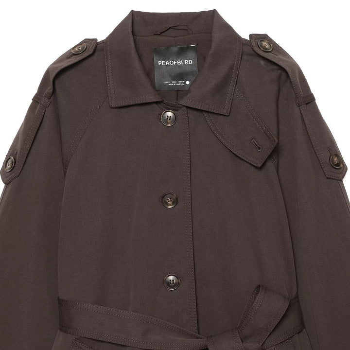 Women Short Trench Cape with Waist Belt, Epaulettes and Patch Pockets Amarae