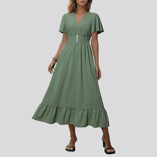 Fluid maxi dress for women with flutter sleeves and a button detail Amarae
