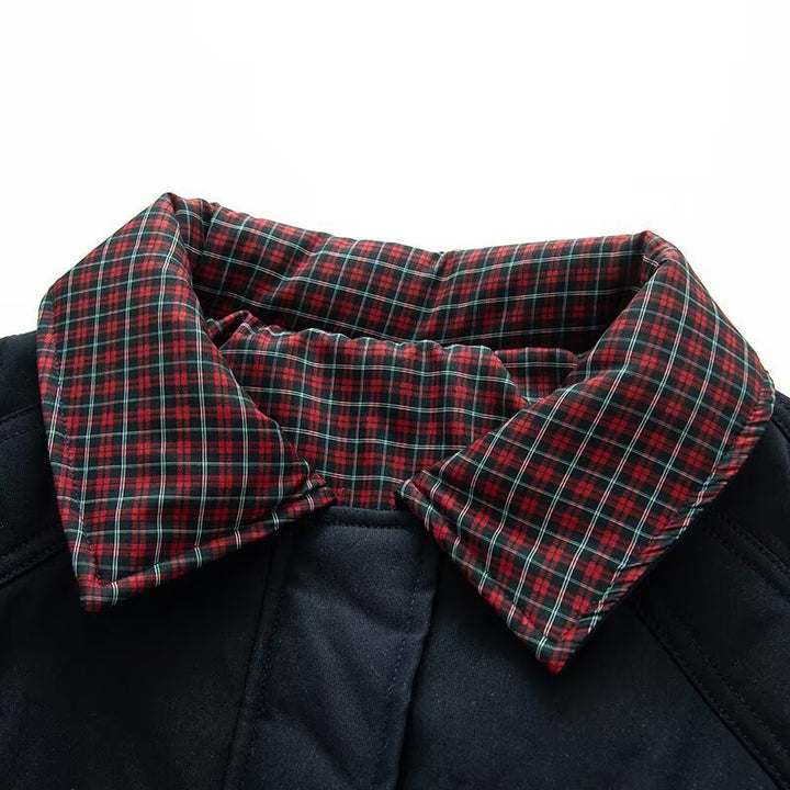 Trendy transition jacket for women with check collar and practical flap pockets Lune London