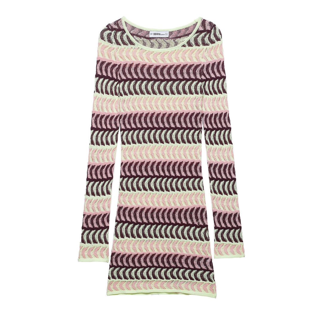 Women High Knit Long Sleeve Top with Fashionable Wave Pattern Lune London
