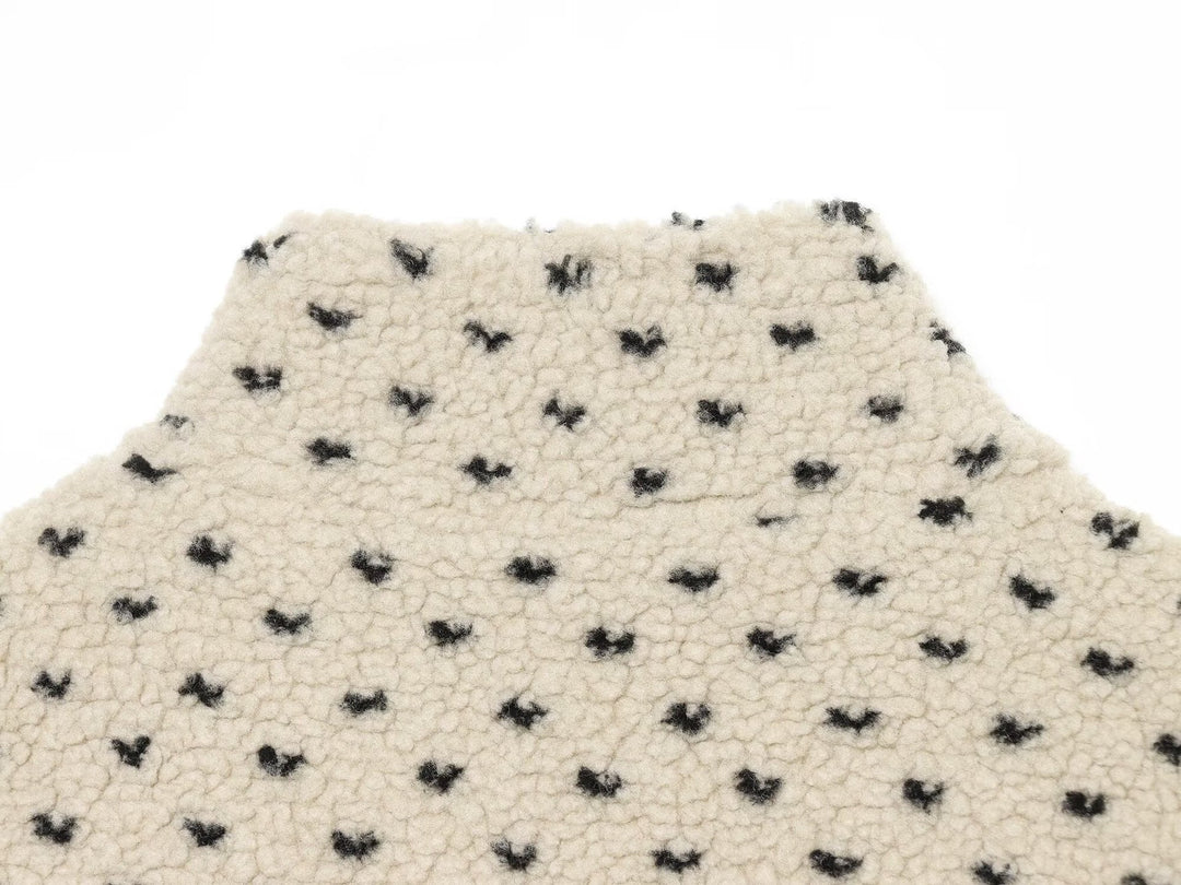 Women Short Teddy Jacket with Stand Collar and Polka Dot Pattern Amarae