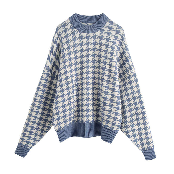 Chunky knit sweater for women with a trendy houndstooth pattern Lune London