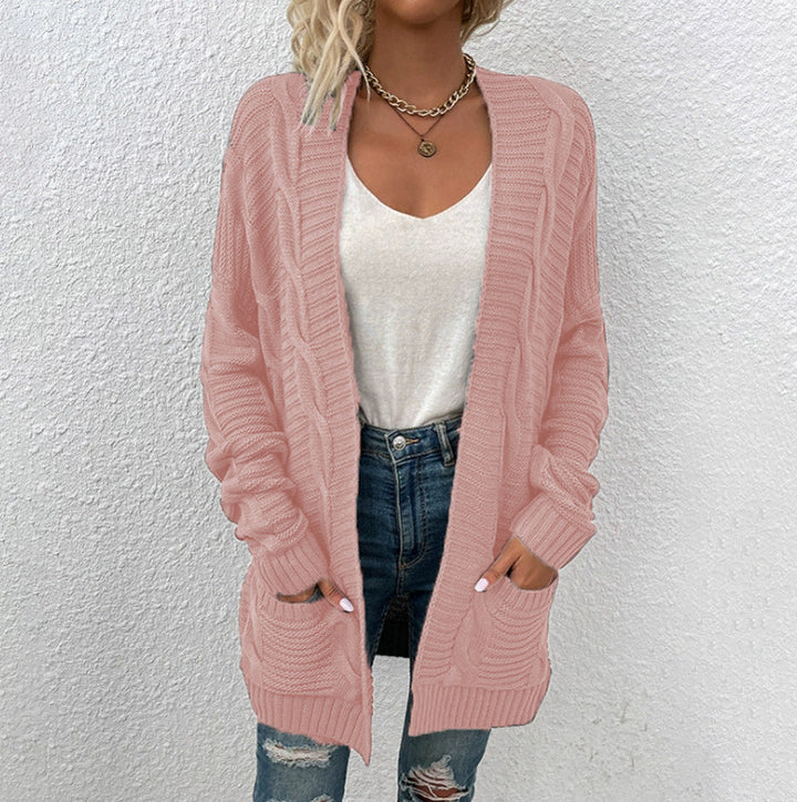 Thick knit cardigan for women with large pockets and structured design Lune London