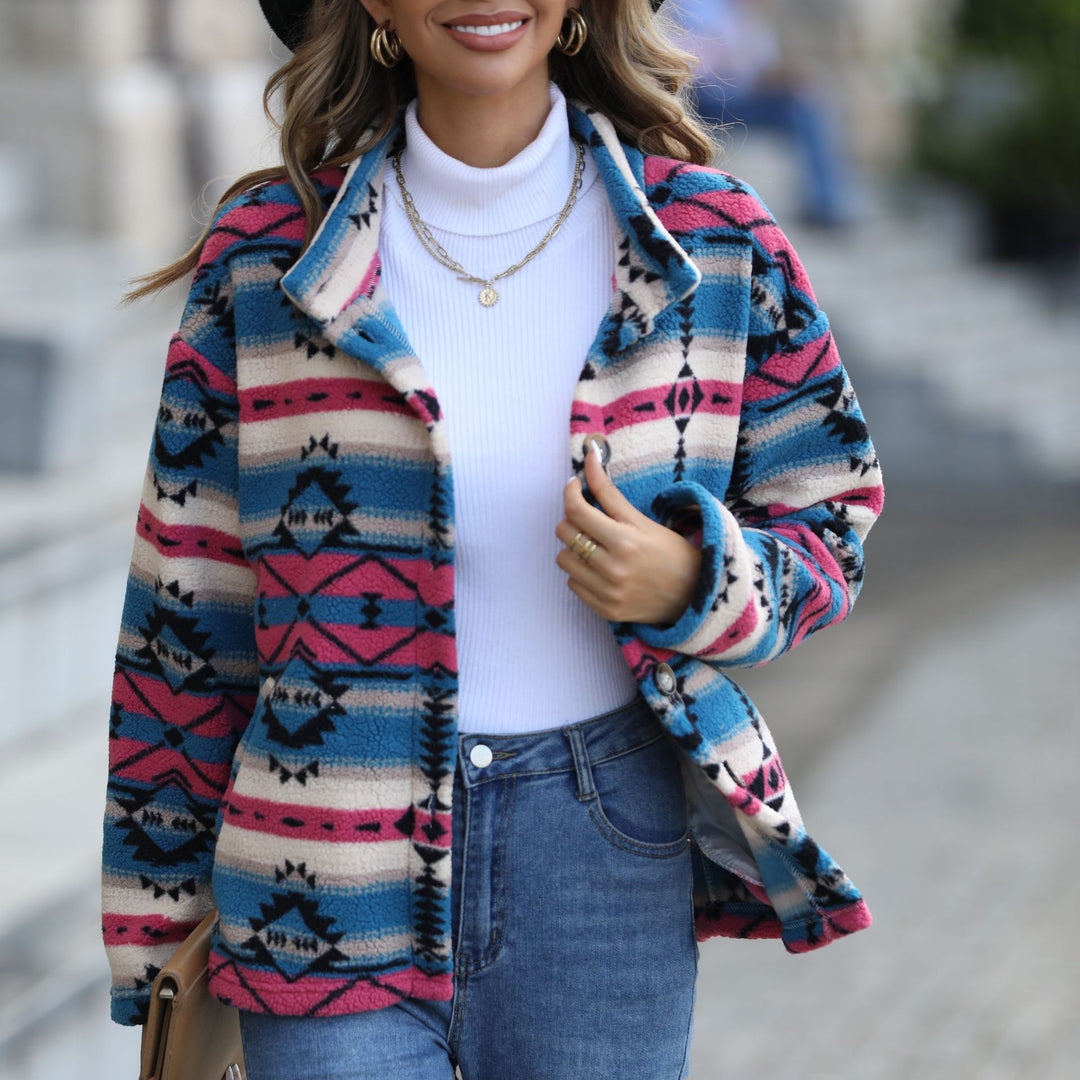 Women's fleece jacket with attractive geometric patterns and practical pockets Lune London