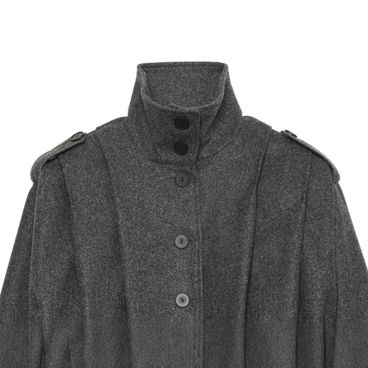 Women's Cropped Cape Jacket with High Stand Collar, Shoulder Straps and Continuous Button Placket Amarae