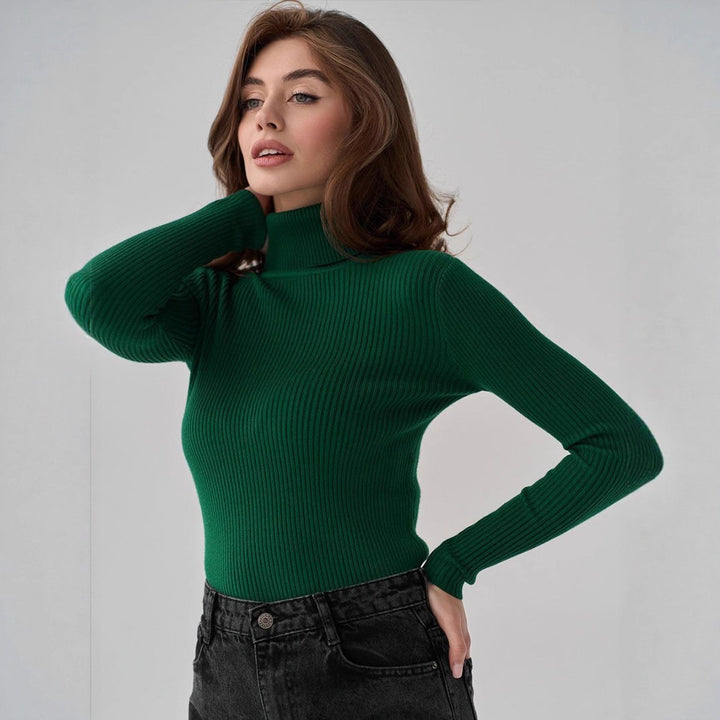 Elegant ribbed blouse for women with high collar and fitted cut Lune London