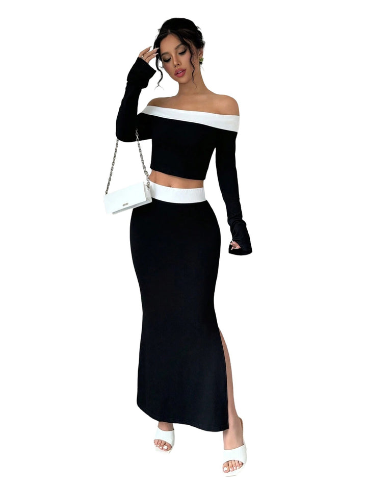 Ensemble de haut court et de jupe maxi pour femmes avec design décolleté Chic & Stil