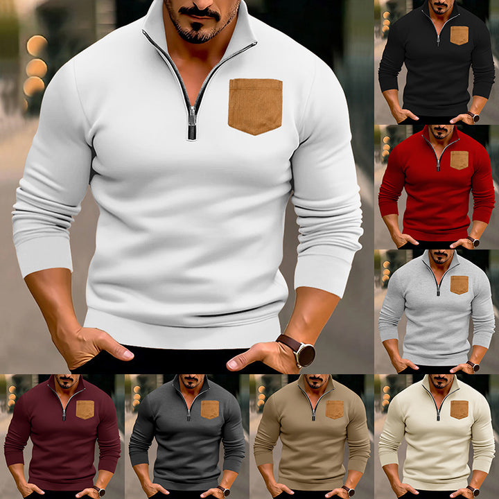 Men's sweater with high collar and leather application Lune London
