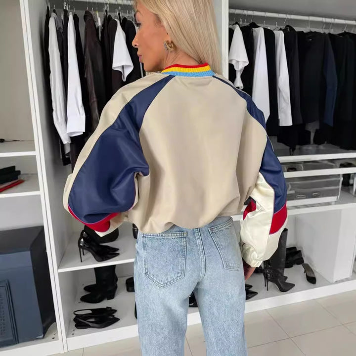 Veste bomber sportive pour femmes avec design à blocs de couleur et poignets élastiques Chic & Stil