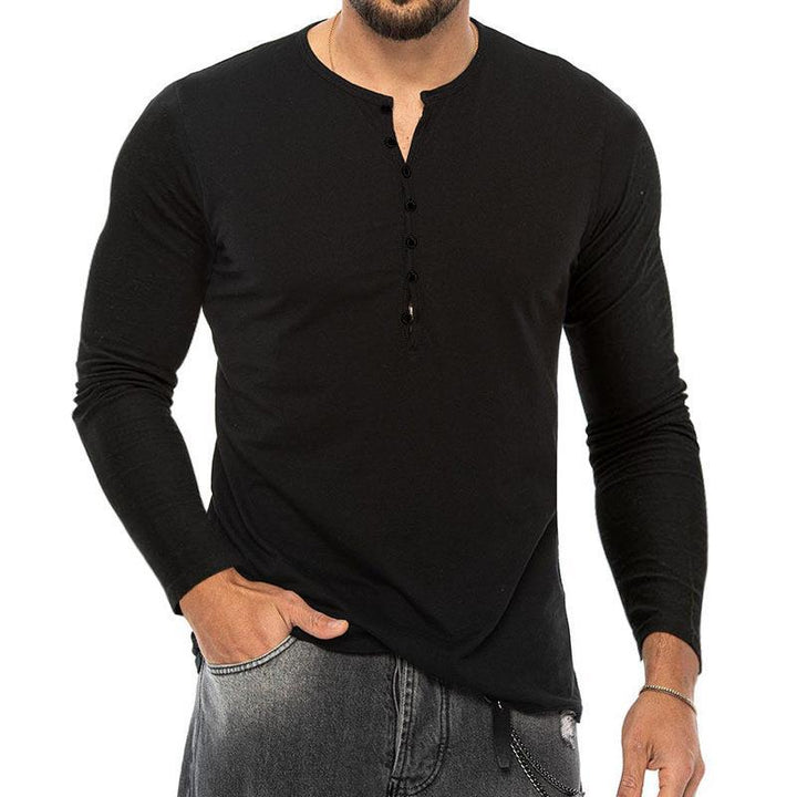 Men's long-sleeved Henley shirt with button placket and comfortable fit Chic and style