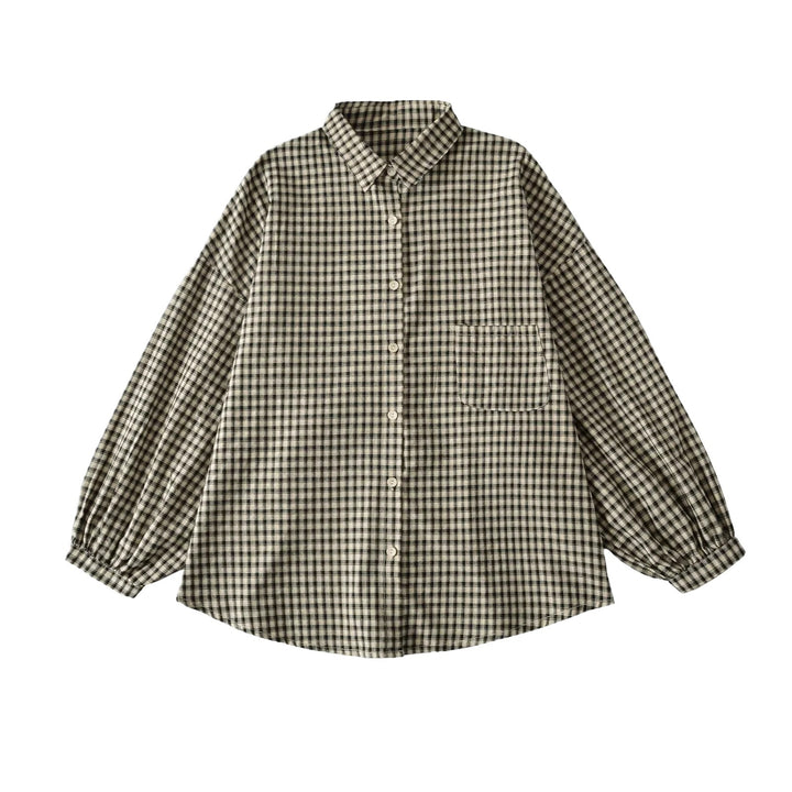 Casual checkered blouse for women with off-the-shoulder and large buttons Lune London