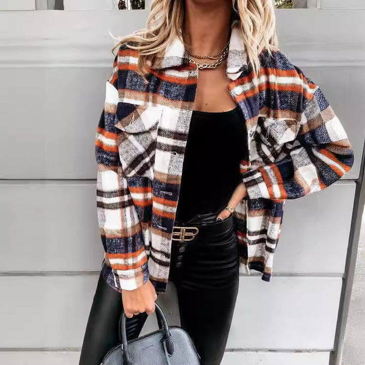 Oversized checkered jacket for women with snap button closure Lune London