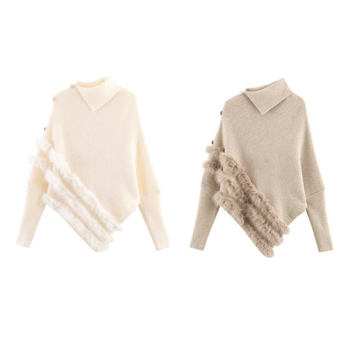 Fashionable women's poncho with luxurious fur trims and an innovative cut Amarae