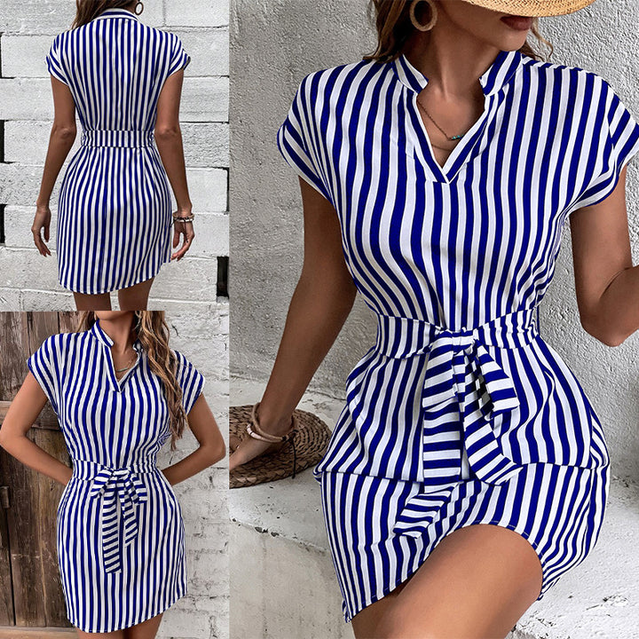 Shirt dress for ladies with an elegant striped pattern and a belt at the waist Lune London