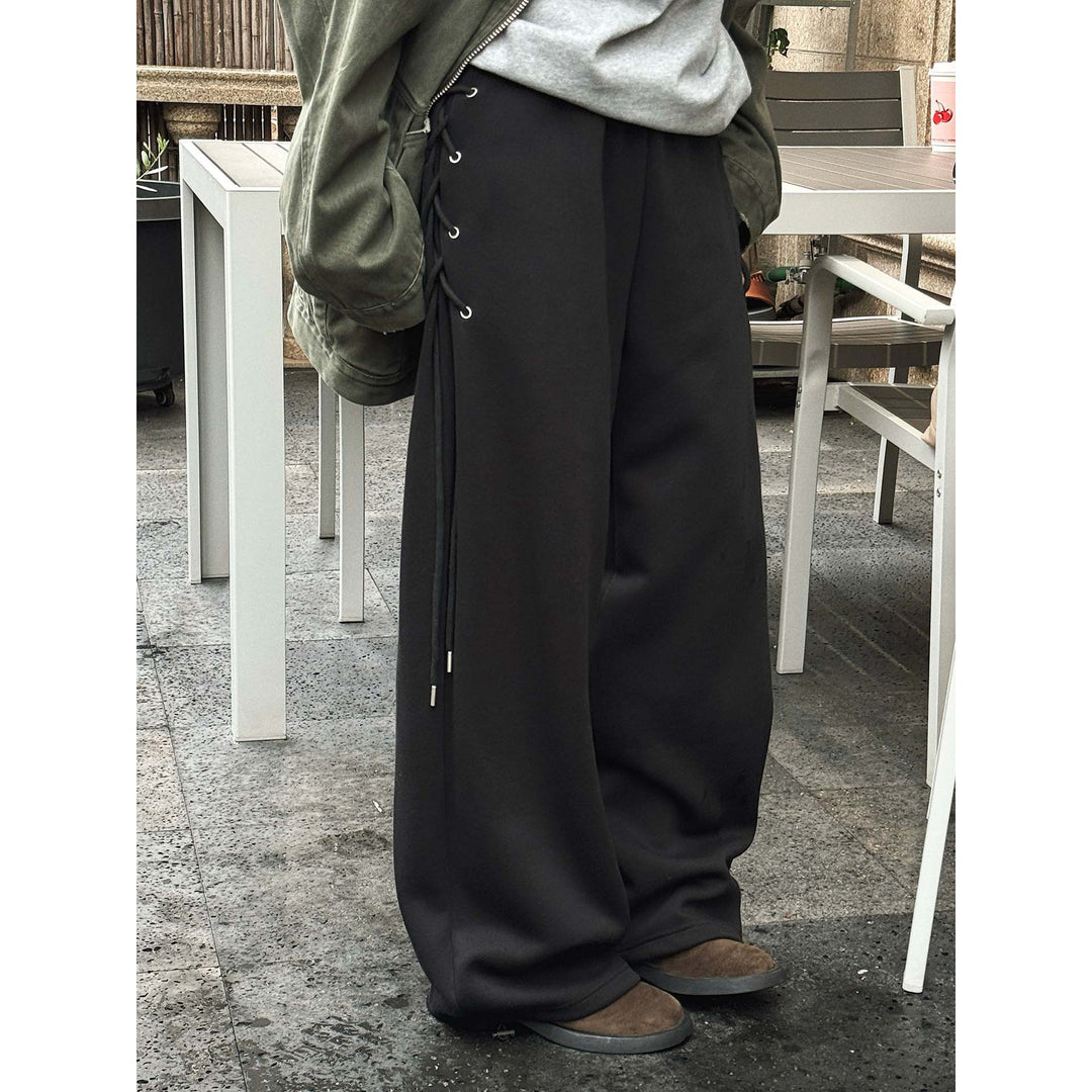 Women wide high-waisted palazzo pants with side lacing Amarae