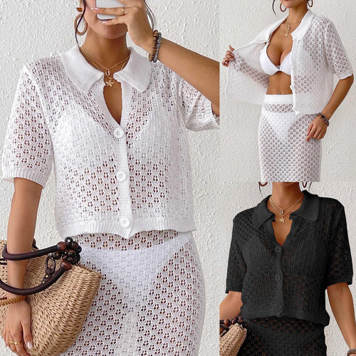 Open crochet knit women's cardigan Amarae