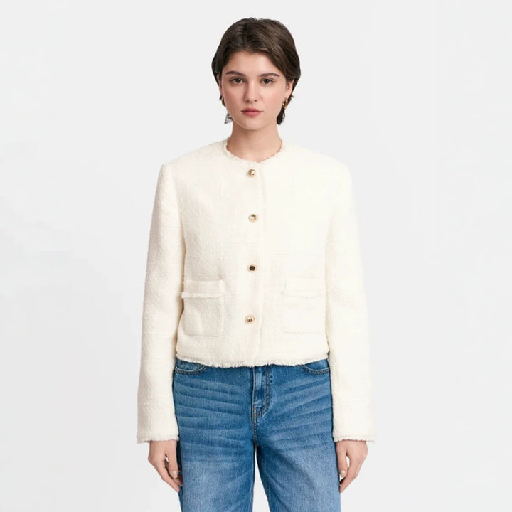 Women's Short Blazer made of Boucle with Pearl Buttons Amarae