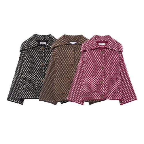 Veste courte à la mode pour femmes avec motif à carreaux et détails en boutons Chic & Stil