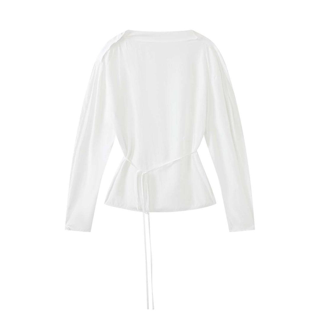 Women Asymmetric One-Shoulder Wrap Blouse made of Satin Amarae