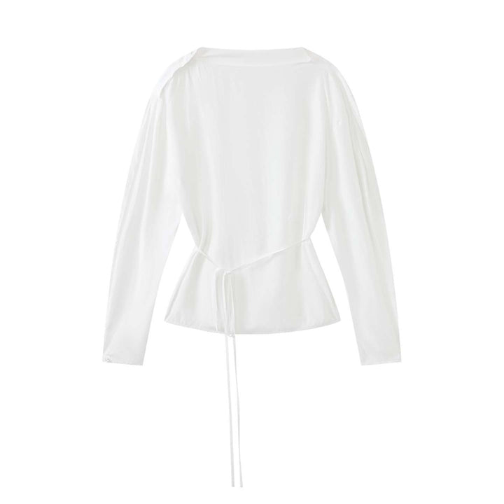 Women Asymmetric One-Shoulder Wrap Blouse made of Satin Amarae