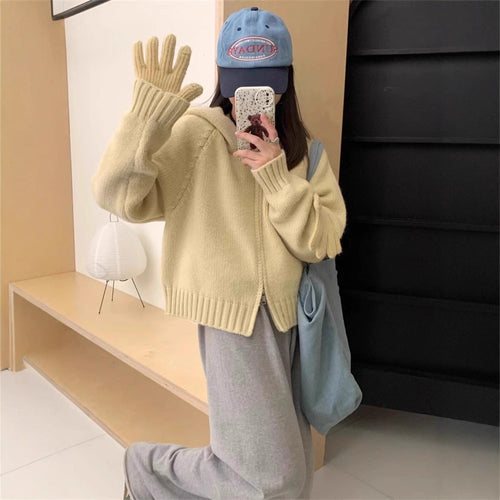 Ladies warm knit jacket with hood and pockets Amarae