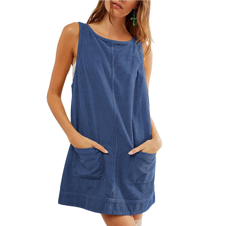 Women's Casual Dungaree Dress with Practical Pockets and Wide Straps Lune London