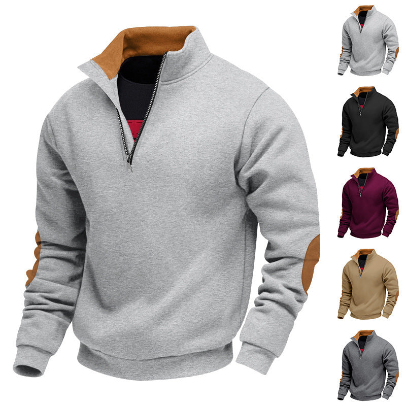 Sporty half-zip sweater for men with faux leather details and elastic edges Lune London