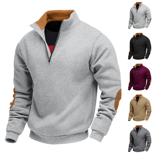 Sporty half-zip sweater for men with faux leather details and elastic edges Amarae