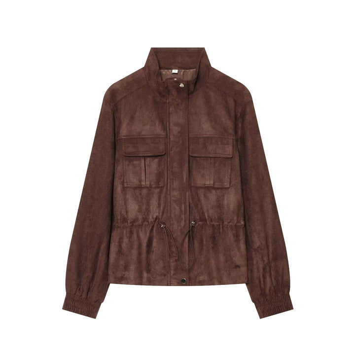 Ladies short jacket in field style made of suede leather look with stand-up collar, chest pockets, and drawstring Amarae
