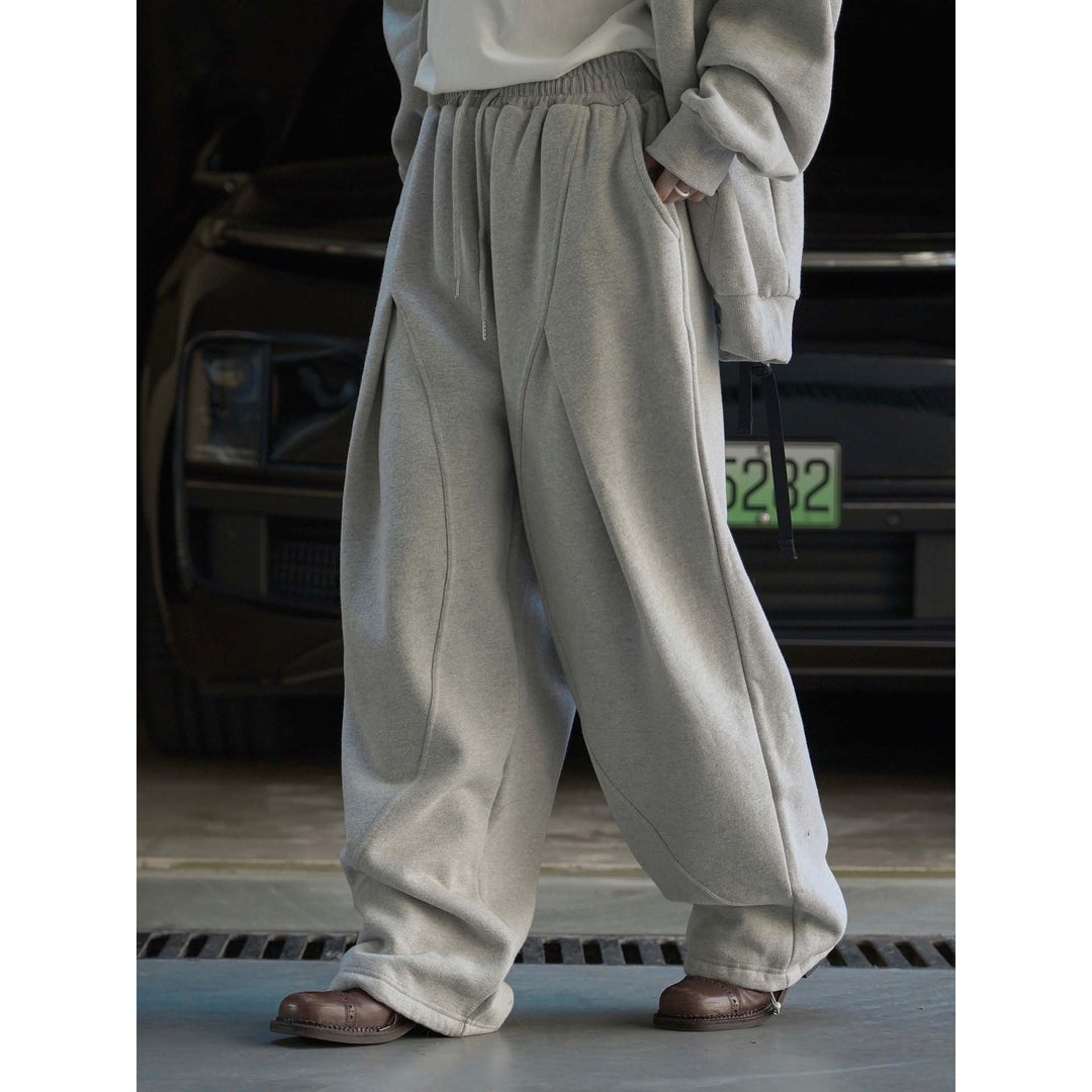 Women Wide Baggy Sweatpants with Elastic Waistband, Drawstring and Decorative Seams Amarae