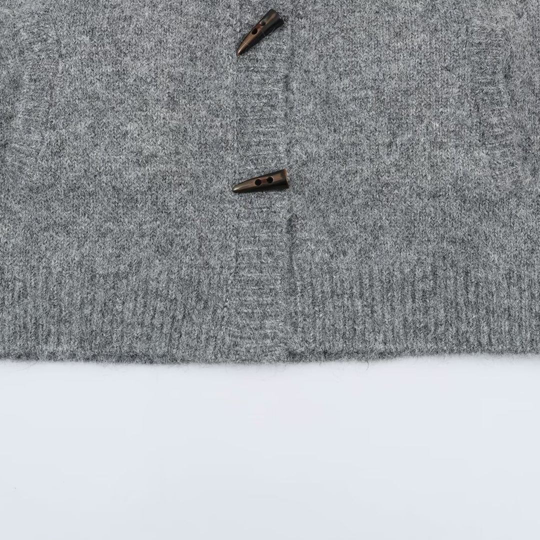 Women’s Norwegian cardigan with stand-up collar and wooden button closures Amarae