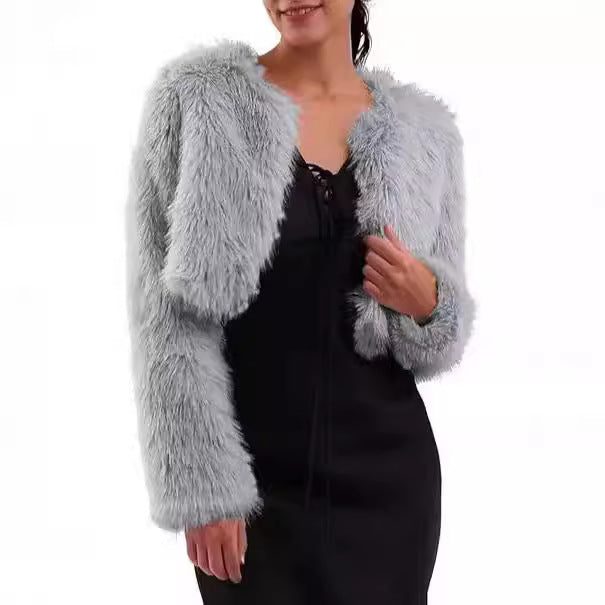 Ladies Short Plush Open Cut Jacket Lune London