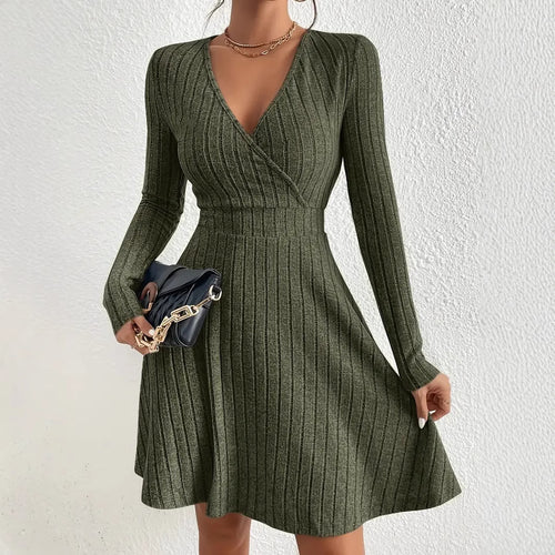 Amarae Long Sleeve Ribbed Wrap Dress for Women